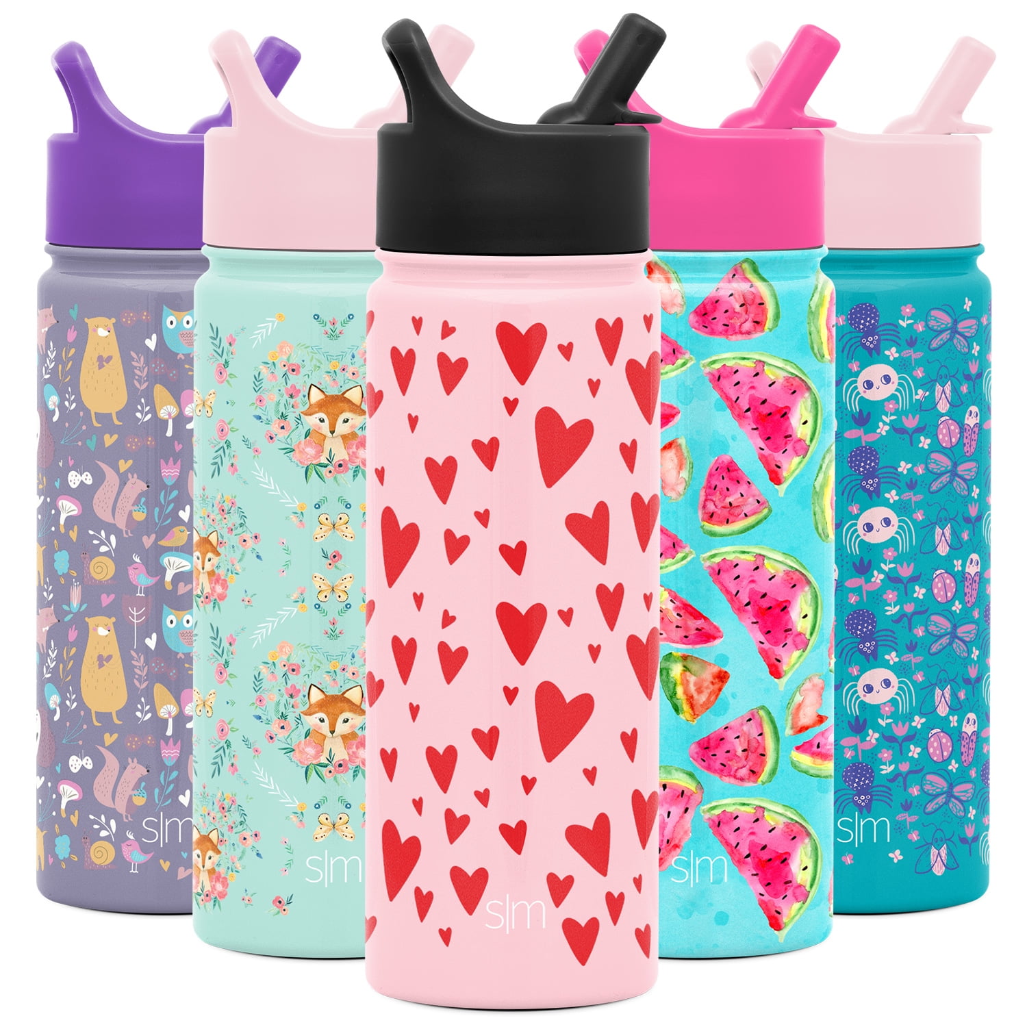 Simple Modern 18oz Summit Kids Water Bottle Thermos with Straw Lid -  Dishwasher Safe Vacuum Insulated Double Wall Tumbler Travel Cup 18/8  Stainless Steel -Hearts 