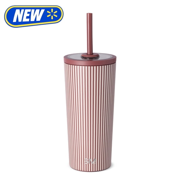 Simple Modern 20 fl oz Insulated Stainless Steel Classic Tumbler with Tritan Straw Lid|Mauve Stripes