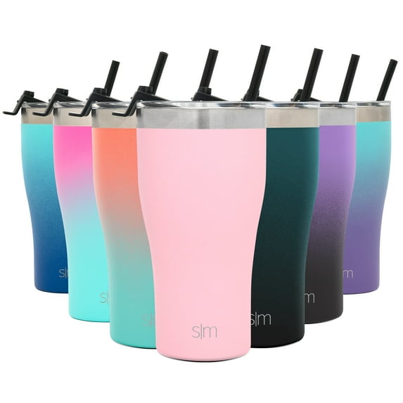 Simple Modern 22oz Slim Cruiser Tumbler with Straw & Closing Lid Travel Mug - Gift Double Wall Vacuum Insulated - 18/8 Stainless Steel Water Bottle - Blush