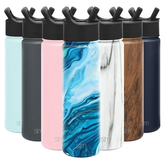 Simple Modern 22oz. Summit Water Bottles with Straw Lid - Vacuum Insulated Tumbler Double Wall Travel Mug 18/8 Stainless Steel Flask - Pattern: Ocean Geode
