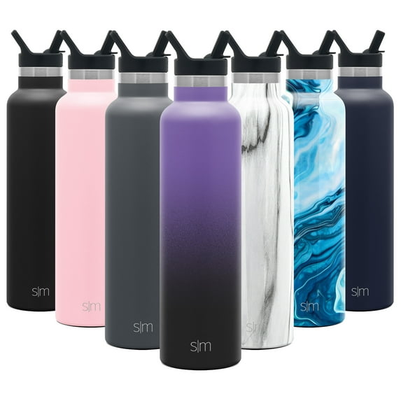 Simple Modern 24oz Ascent Water Bottle With Straw Lid - Stainless Steel Hydro Tumbler Flask - Double Wall Vacuum Insulated Small Reusable Metal Leakproof Ombre: Violet Sky