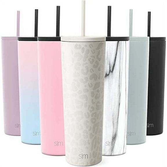 Simple Modern 28 fl oz Stainless Steel Classic Tumbler with Lid and Straw|Cream Leopard