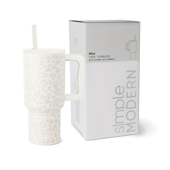 Simple Modern 30 fl oz Insulated Stainless Steel Trek Tumbler with Straw Lid | Cream Leopard