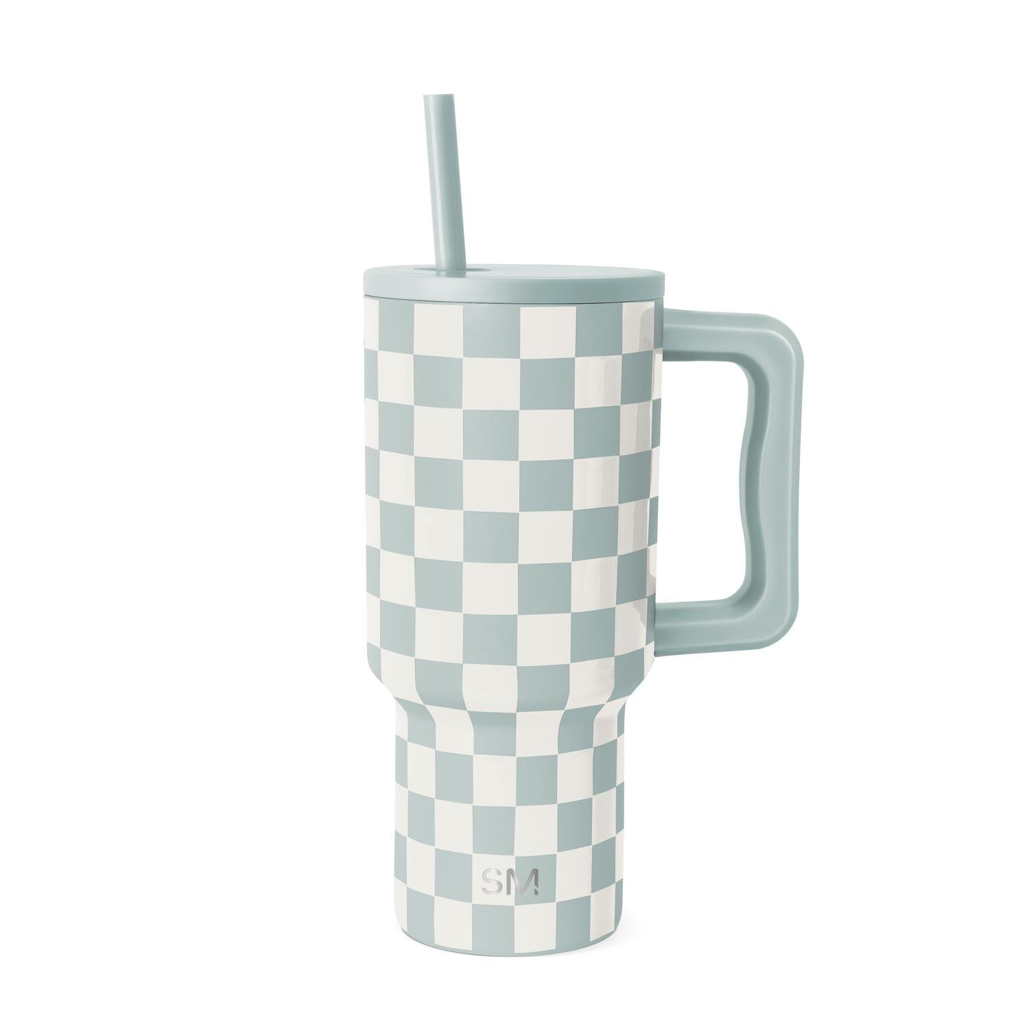 Simple Modern 30 fl oz Insulated Stainless Steel Trek Tumbler with Straw Lid | Seaglass Sage and Cream Checkmate