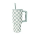 thumbnail interactive-video image 1 of Simple Modern 30 fl oz Insulated Stainless Steel Trek Tumbler with Straw Lid | Seaglass Sage and Cream Checkmate, 1 of 8