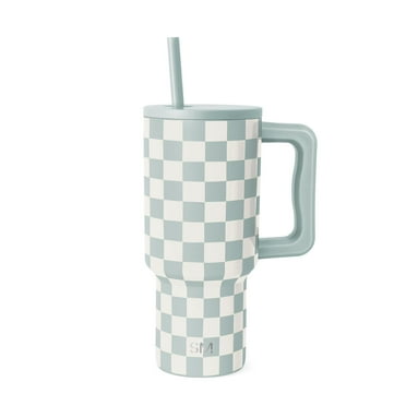 Simple Modern 30 fl oz Insulated Stainless Steel Trek Tumbler with Straw Lid | Seaglass Sage and Cream Checkmate