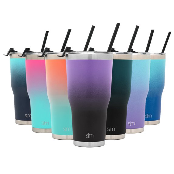Simple Modern 30oz. Cruiser Tumbler with Straw & Closing Lid Travel Mug Gift Double Wall Vacuum Insulated - 18/8 Stainless Steel Water Bottle Ombre: Violet Sky