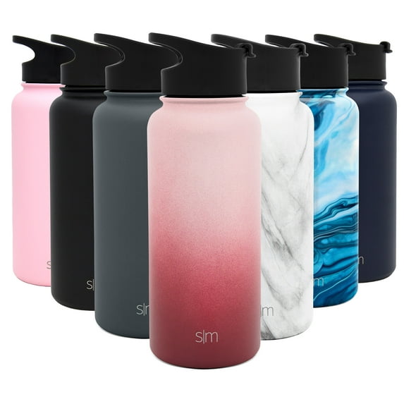 Simple Modern 32 Oz. Summit Water Bottle - Stainless Steel Tumbler Metal Flask with 2 Lids - Wide Mouth Double Wall Vacuum Insulated Leakproof Ombre: Wild berry