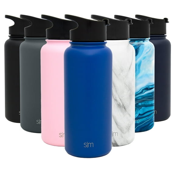 Simple Modern 32 oz Blue Double Walled Vacuum Insulated Stainless Steel Water Bottle with Wide Mouth and Screw Cap