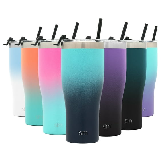 Simple Modern 32oz Slim Cruiser Tumbler with Straw & Closing Lid Travel Mug - Gift Double Wall Vacuum Insulated - 18/8 Stainless Steel Water Bottle Ombre: Bermuda Deep