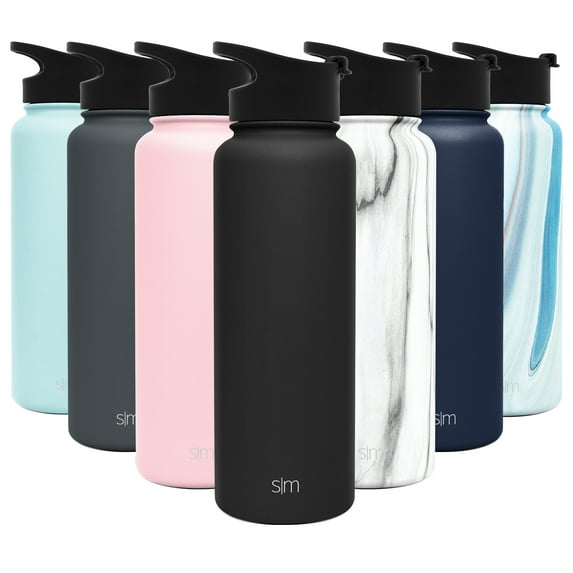 Simple Modern 40 Oz. Summit Water Bottle - Stainless Steel Tumbler Metal Flask with 2 Lids - Wide Mouth Double Wall Vacuum Insulated Leakproof - Midnight Black