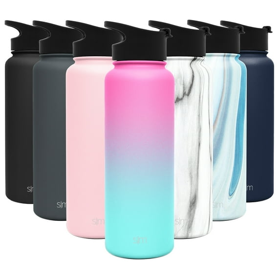 Simple Modern 40 Oz. Summit Water Bottle - Stainless Steel Tumbler Metal Flask with 2 Lids - Wide Mouth Double Wall Vacuum Insulated Leakproof Ombre: Sorbet