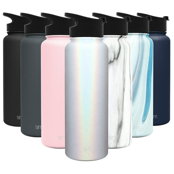Simple Modern 40 Oz. Summit Water Bottle - Stainless Steel Tumbler Metal Flask with 2 Lids - Wide Mouth Double Wall Vacuum Insulated Leakproof Shimmer: Selenite