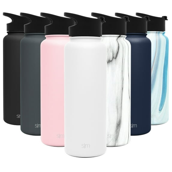 Simple Modern 40 Oz. Summit Water Bottle - Stainless Steel Tumbler Metal Flask with 2 Lids - Wide Mouth Double Wall Vacuum Insulated Leakproof -Winter White
