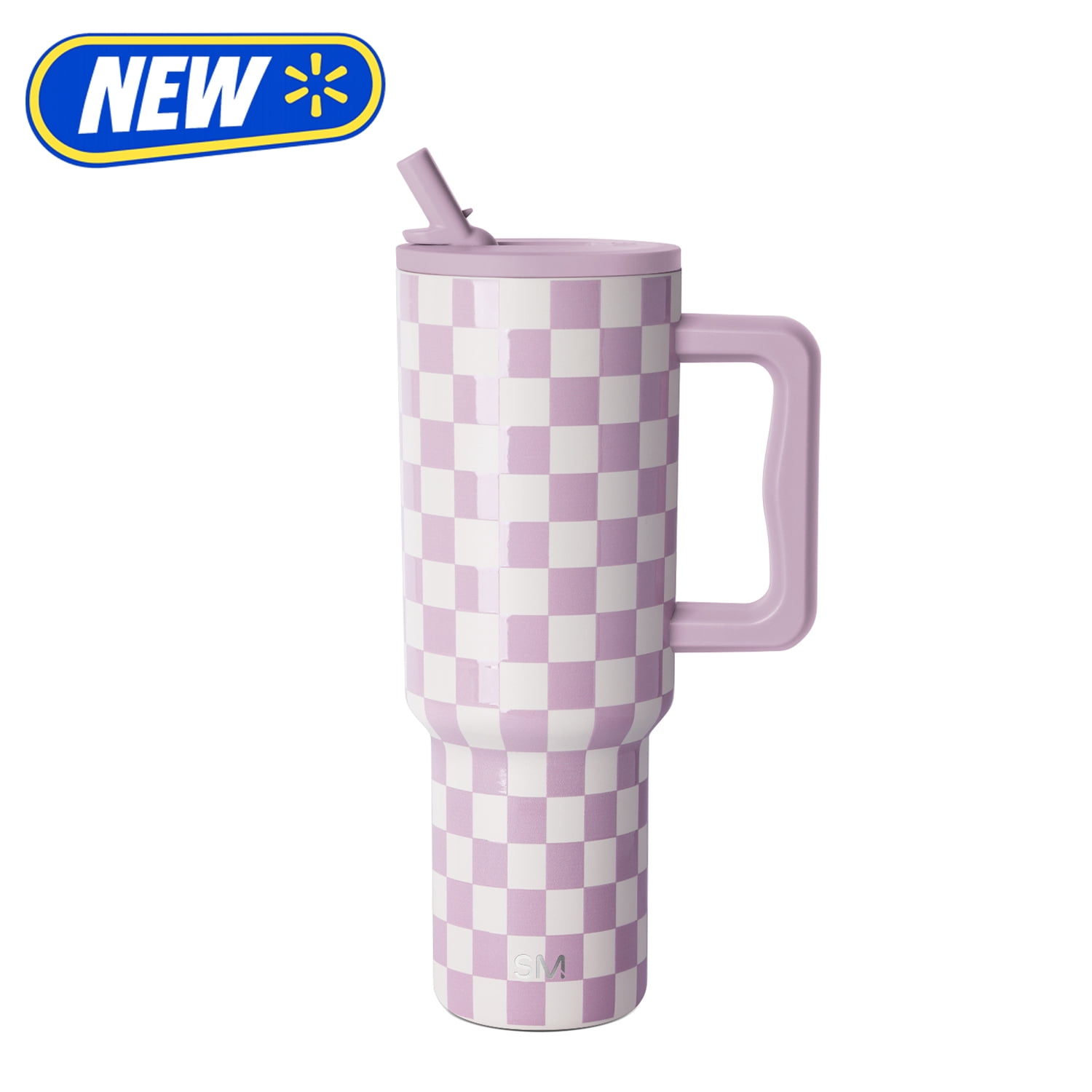 Simple Modern 40 fl oz Insulated Stainless Steel Trek Tumbler with Folding Straw Lid|Lavender and Cream Checkmate