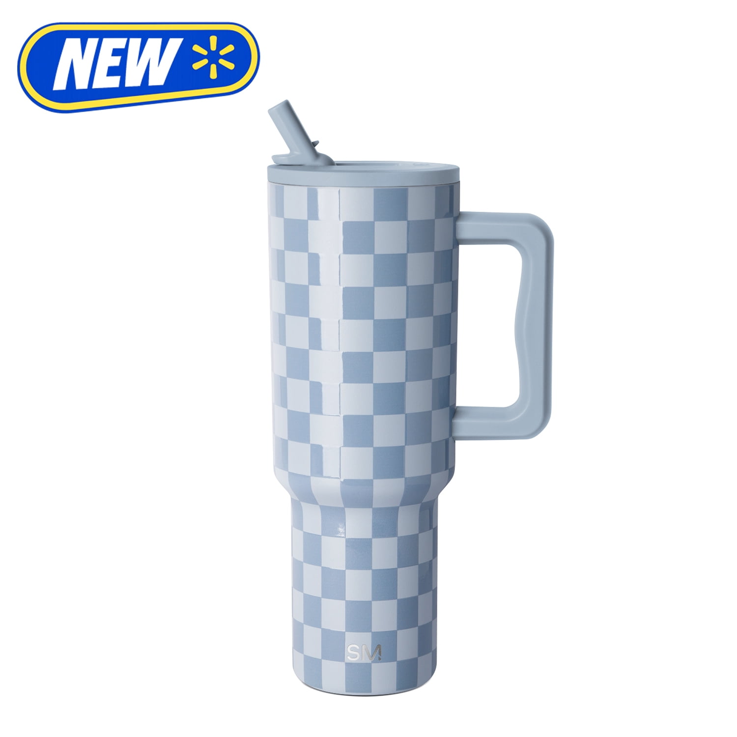 Simple Modern 40 fl oz Insulated Stainless Steel Trek Tumbler with Folding Straw Lid|Mystifying Blue Checkmate