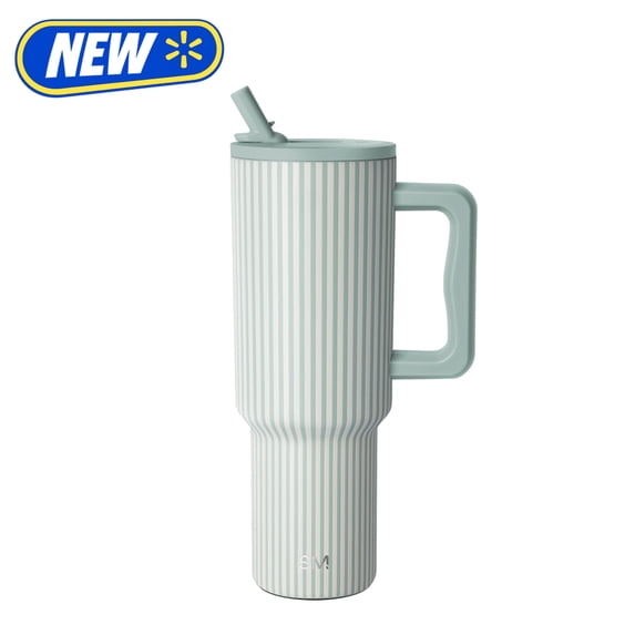 Simple Modern 40 fl oz Insulated Stainless Steel Trek Tumbler with Folding Straw Lid|Sage Stripes