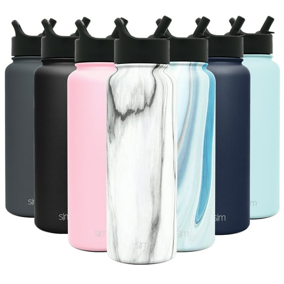 Simple Modern 40 oz Summit Water Bottle with Straw Lid - Gifts for Men & Women Hydro Vacuum Insulated Tumbler Flask Double Wall Liter - 18/8 Stainless Steel Pattern: Carrara Marble