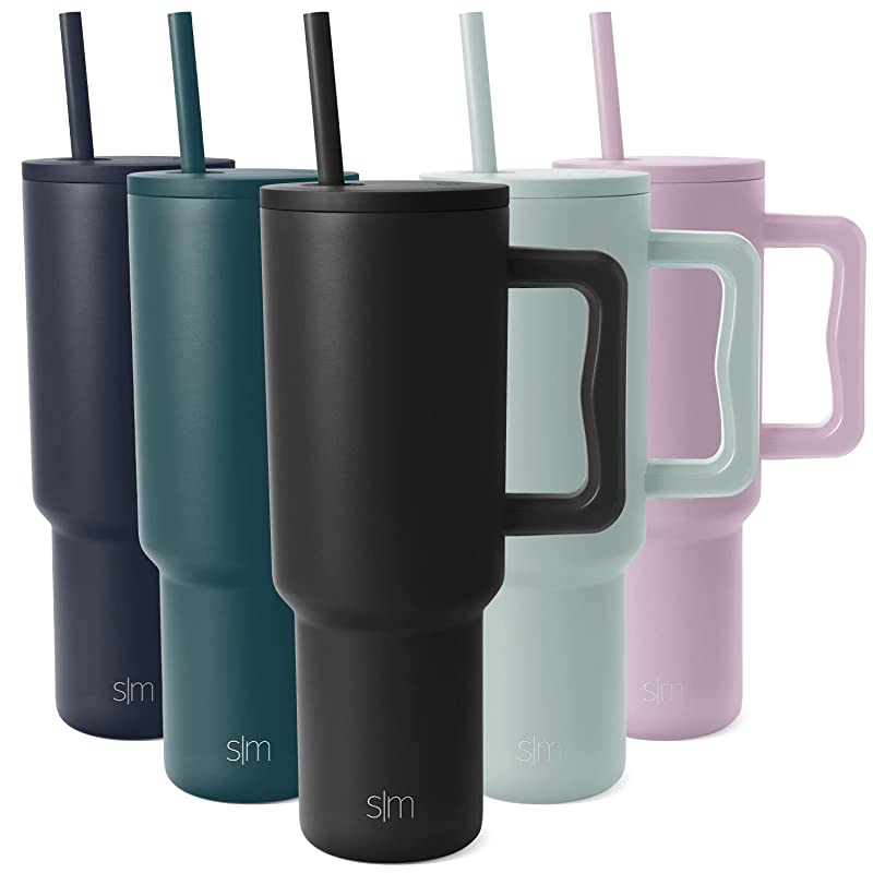 Simple Modern 40 oz Tumbler with Handle and Straw Lid | Insulated Reusable Stainless Steel Water Bottle Travel Mug Iced Coffee Cup | Gifts for Women Men Him Her | Trek Collection | 40oz | Almond Birch