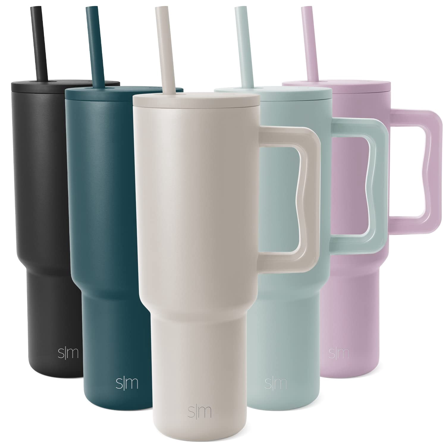 Simple Modern 40 oz Tumbler with Handle and Straw Lid | Insulated Reusable Stainless Steel Water Bottle Travel Mug Iced Coffee Cup | Gifts for Women Men Him Her | Trek Collection | 40oz | Almond Birch