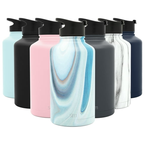 Simple Modern 64 Oz. Summit Water Bottle - Stainless Steel Half Gallon Flask with 2 Lids - Wide Mouth Double Wall Vacuum Insulated Leakproof Pattern: Ocean Quartz