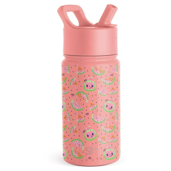 Simple Modern CoComelon Kids Water Bottle with Straw Lid | Insulated Stainless Steel Reusable Tumbler for Toddlers, Girls | Summit Collection | 14oz, CoComelon Pink Melon