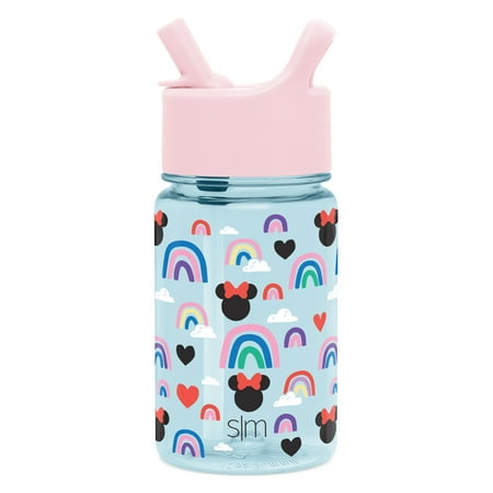 Simple Modern Disney 12 Oz Summit Kids Tritan Water Bottle with Straw Lid for Toddler - Dishwasher Safe Travel Tumbler - Disney: Minnie Rainbows