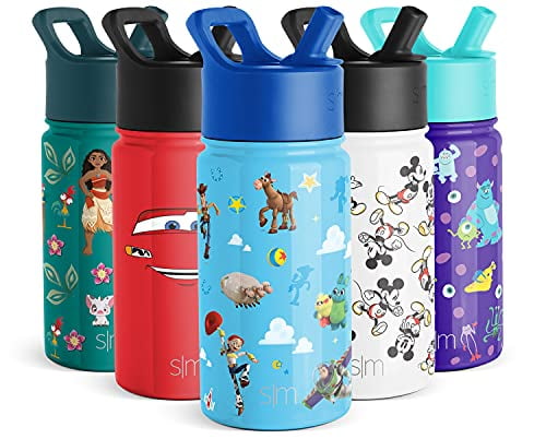 Simple Modern Disney Water Bottle for Kids Reusable Cup with Straw Sippy Lid Insulated Stainless Steel Thermos Tumbler for Toddlers Girls Boys, 14oz, Toy Story: Andy's Toys