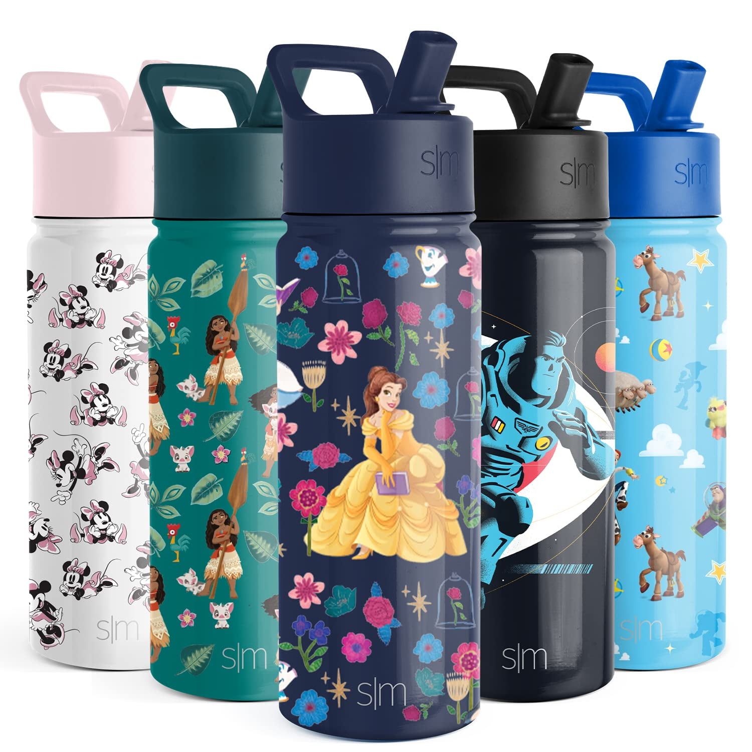Simple Modern Disney Princess Kids Water Bottle with Straw Lid | Reusable Insulated Stainless Steel Cup for Girls, School | Summit Collection | 18oz, Belle's Garden