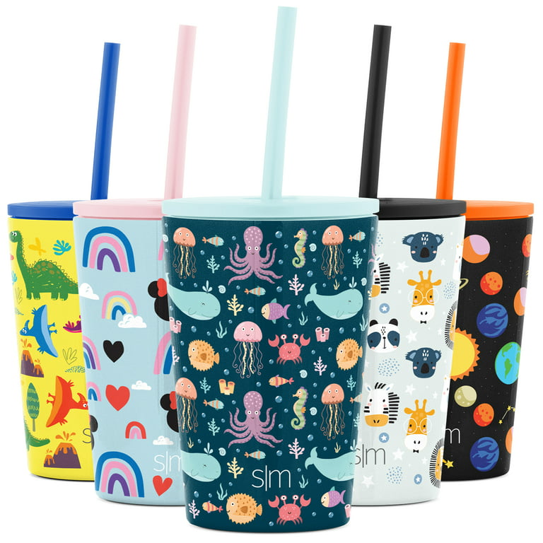 Rommeka Stainless Steel Kids Cups 5 Pack Colorful Drinking Tumbler Sippy Cup with Silicone Lids and Straws Metal Mugs for Toddlers Children and Adult