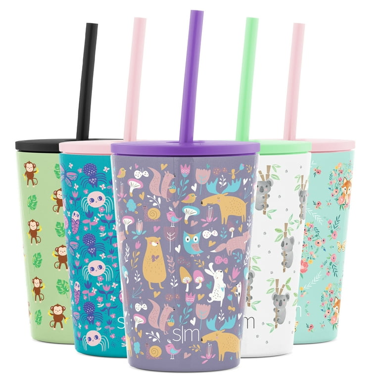 Simple Modern Kids Cup 12oz Classic Tumbler With Lid and Silicone Straw -  Vacuum Insulated Stainless Steel For Toddlers Girls Boys Woodland Friends 