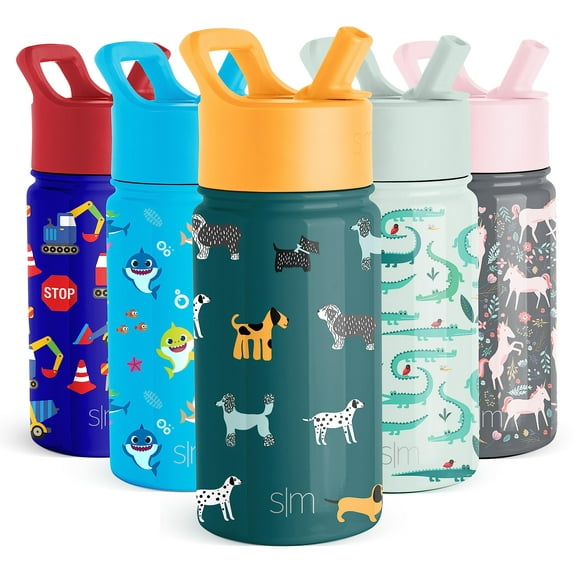 Simple Modern Kids Water Bottle with Straw Lid | Insulated Stainless Steel Reusable Tumbler for Toddlers, Boys | Summit Collection | 14oz, Dog Days