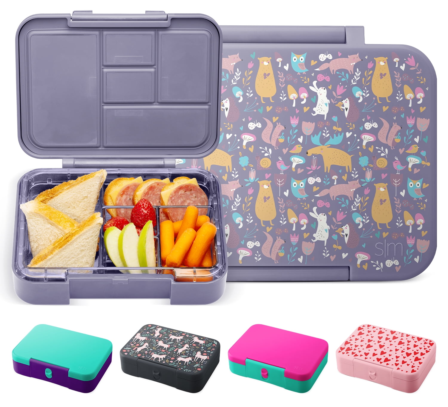 Simple Modern Porter Bento Lunch Box for Kids - Leakproof Divided Container  with 5 compartments for Toddlers, Men, and Women Pattern: Woodland Friends  