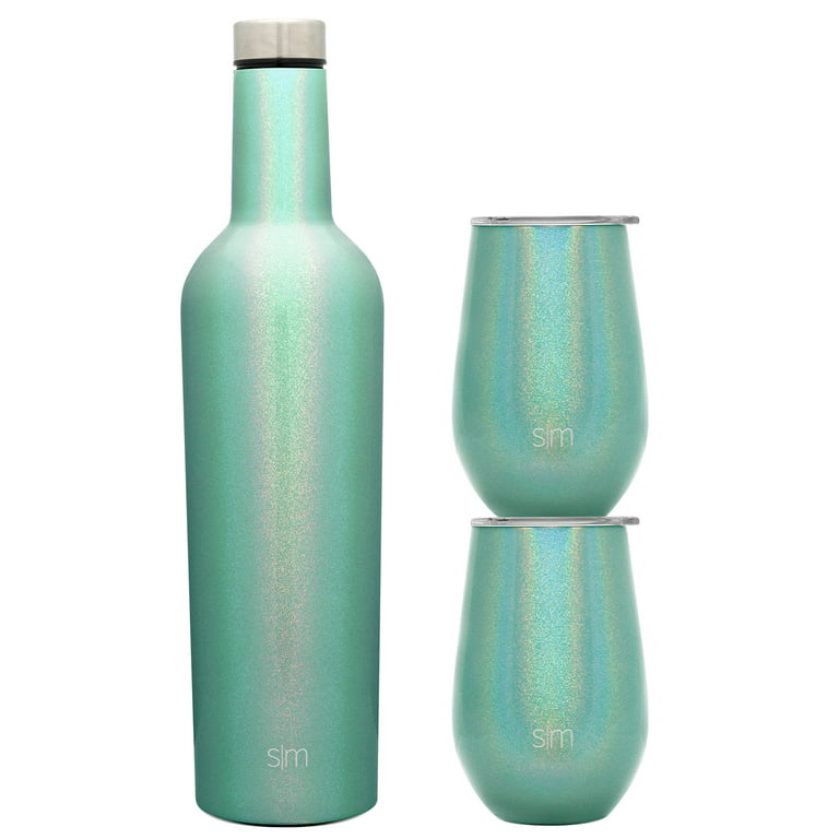 Simple Modern Spirit Wine Bundle - 2 12 Ounce Wine Tumbler Glasses with  Lids & 1 Wine Bottle - Vacuum Insulated 18/8 Stainless Steel Shimmer:  Aquamarine 