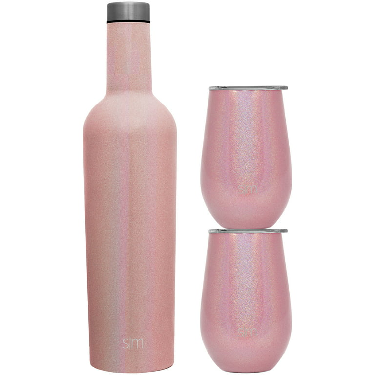 Simple Modern Spirit Wine Bundle - 2 12 Ounce Wine Tumbler Glasses with Lids & 1 Wine Bottle - Vacuum Insulated 18/8 Stainless Steel Shimmer: Rose