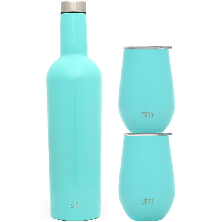Simple Modern Spirit Wine Bundle - 2 12 oz Wine Tumbler Glasses with Lids &  1 Wine Bottle - Vacuum Insulated 18/8 Stainless Steel Shimmer: Selenite 