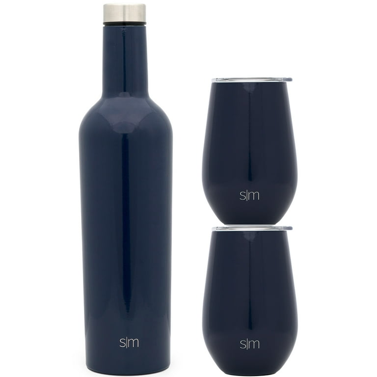 Simple Modern Spirit Wine Bundle - 2 12oz. Wine Tumbler Glasses with Lids &  1 Wine Bottle - Vacuum Insulated 18/8 Stainless Steel -Deep Ocean 
