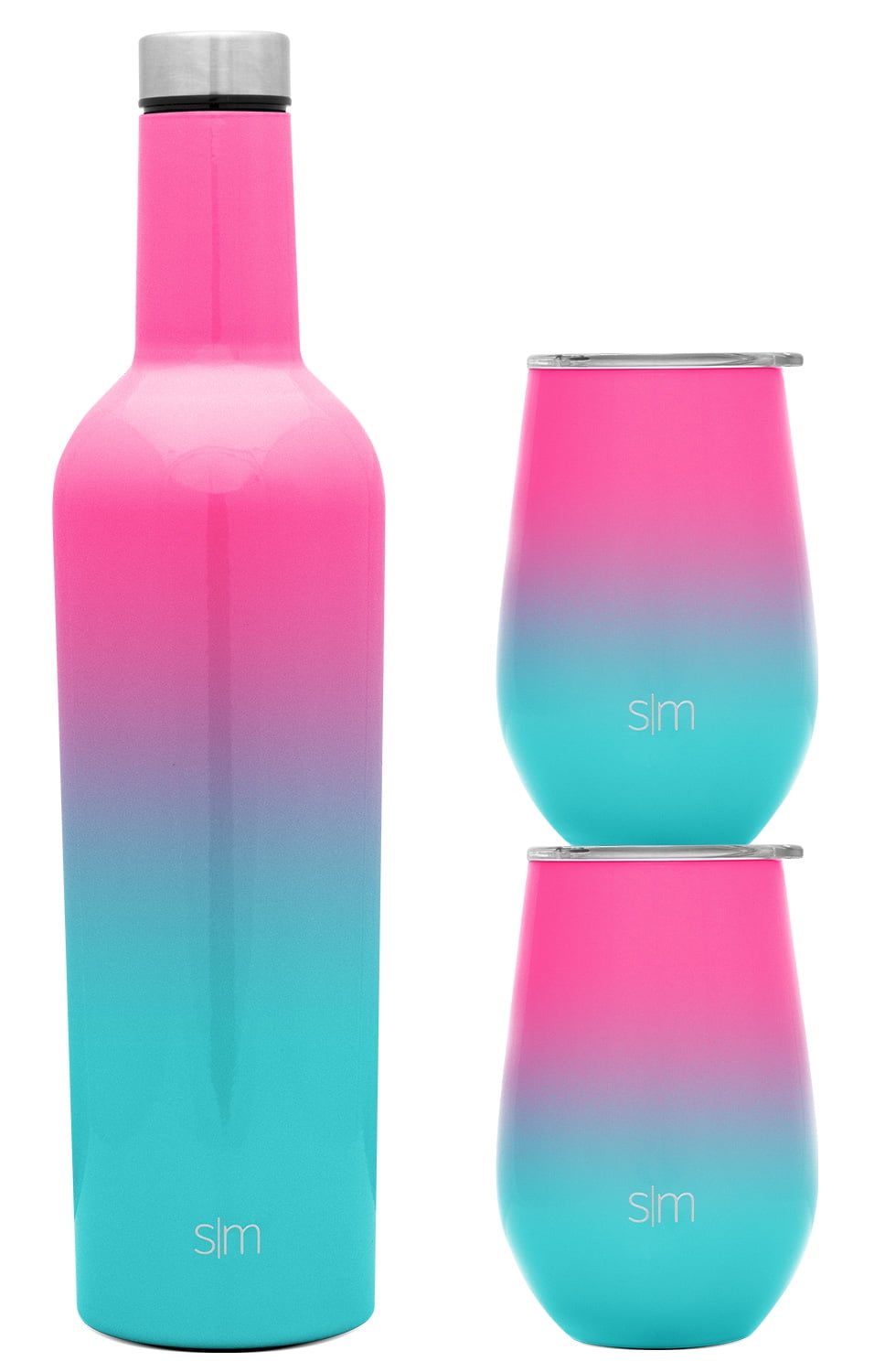 Simple Modern Spirit Wine Bundle - 2 12oz. Wine Tumbler Glasses with Lids &  1 Wine Bottle - Vacuum Insulated 18/8 Stainless Steel Ombre: Sorbet 