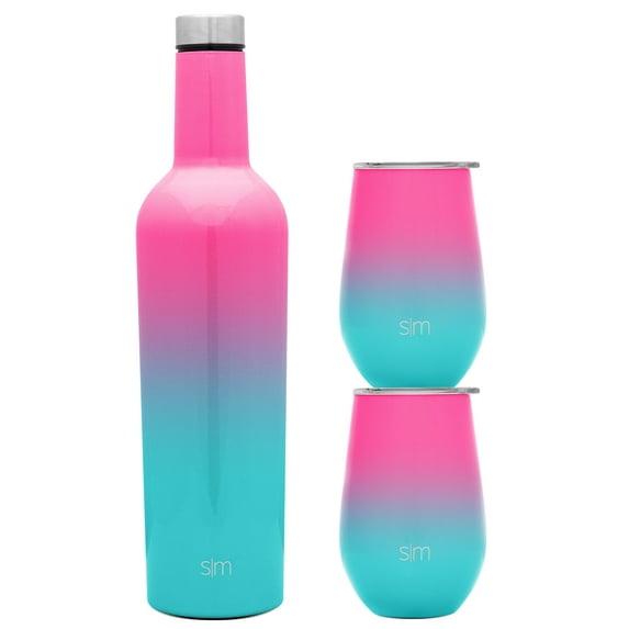 Simple Modern Spirit Wine Bundle - 2 12oz. Wine Tumbler Glasses with Lids & 1 Wine Bottle - Vacuum Insulated 18/8 Stainless Steel Ombre: Sorbet