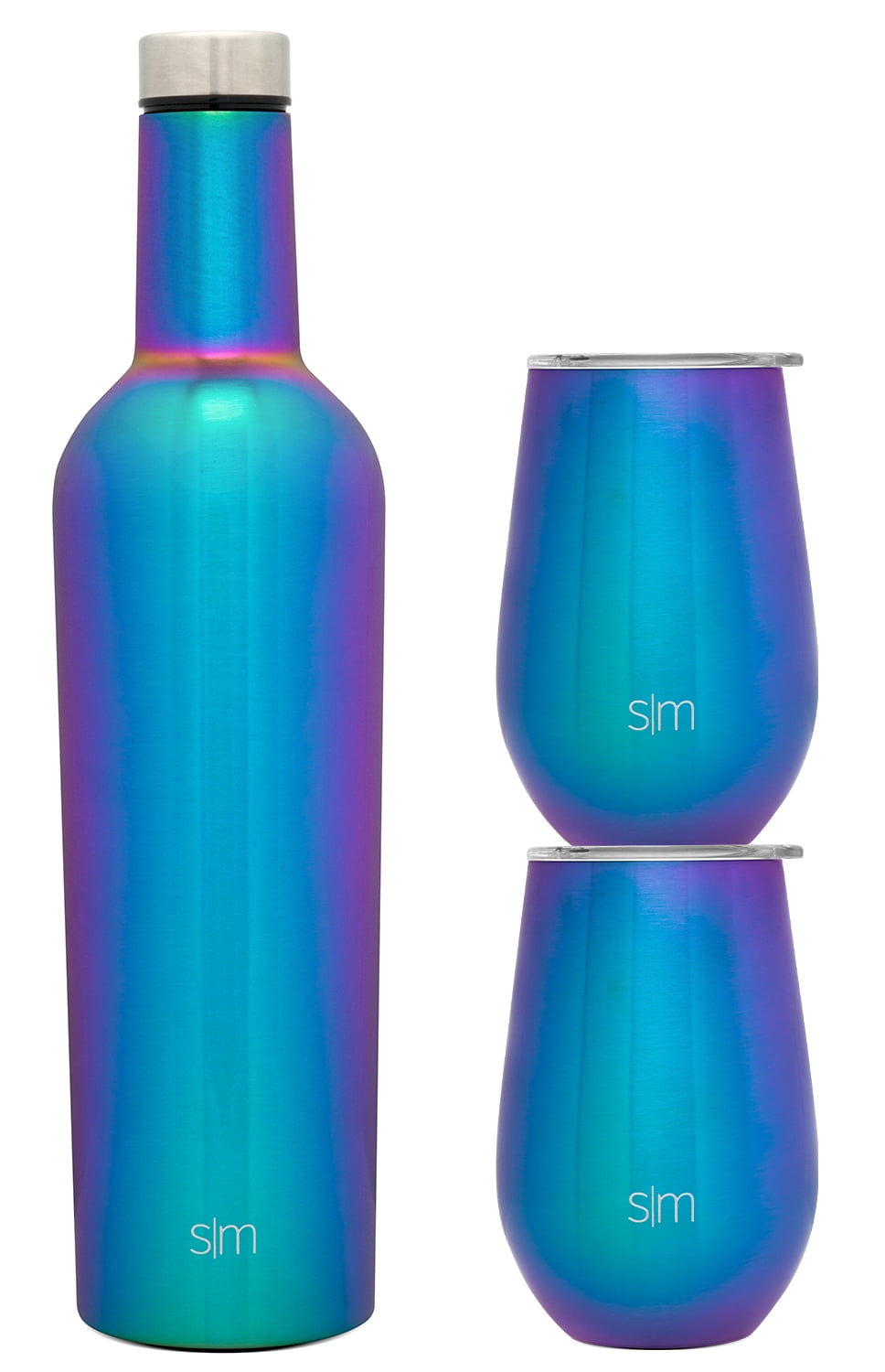 Simple Modern Spirit Wine Bundle - 2 12 oz Wine Tumbler Glasses with Lids &  1 Wine Bottle - Vacuum Insulated 18/8 Stainless Steel Shimmer: Selenite 