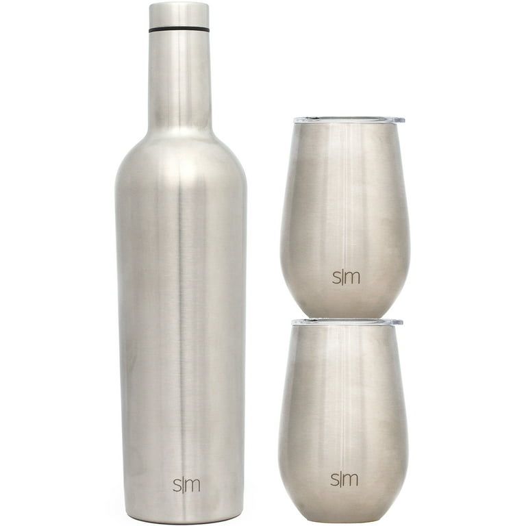 Simple Modern Spirit Wine Bundle - 2, 12 oz Wine Tumbler Glasses with Lids  & 1 Wine Bottle - Vacuum Insulated 18/8 Stainless Steel Ombre Pacific Dream  