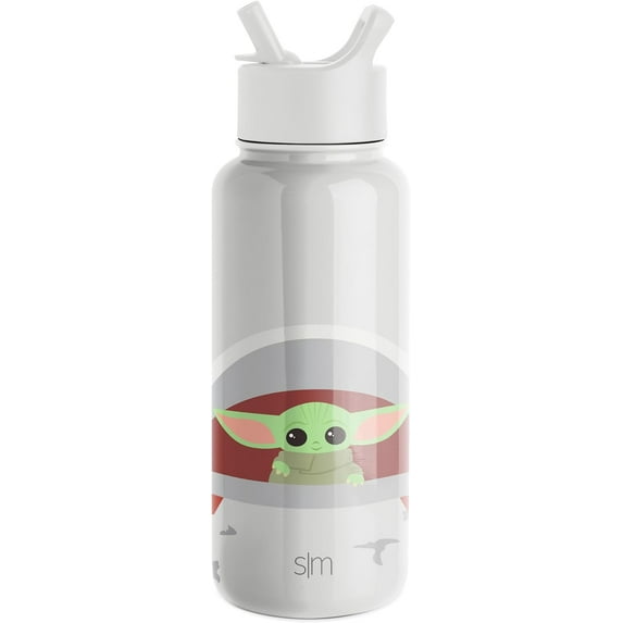 Simple Modern Star Wars Baby Yoda Water Bottle with Straw Lid Vacuum Insulated Stainless Steel Metal Thermos | Gifts for Women Men Reusable Leak Proof Flask | Summit Collection | 32oz The Child