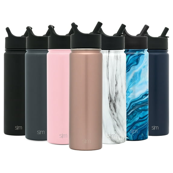 Simple Modern Summit 22 oz Rose Gold and Black Double Wall Stainless Steel Water Bottle with Straw and Wide Mouth Lid