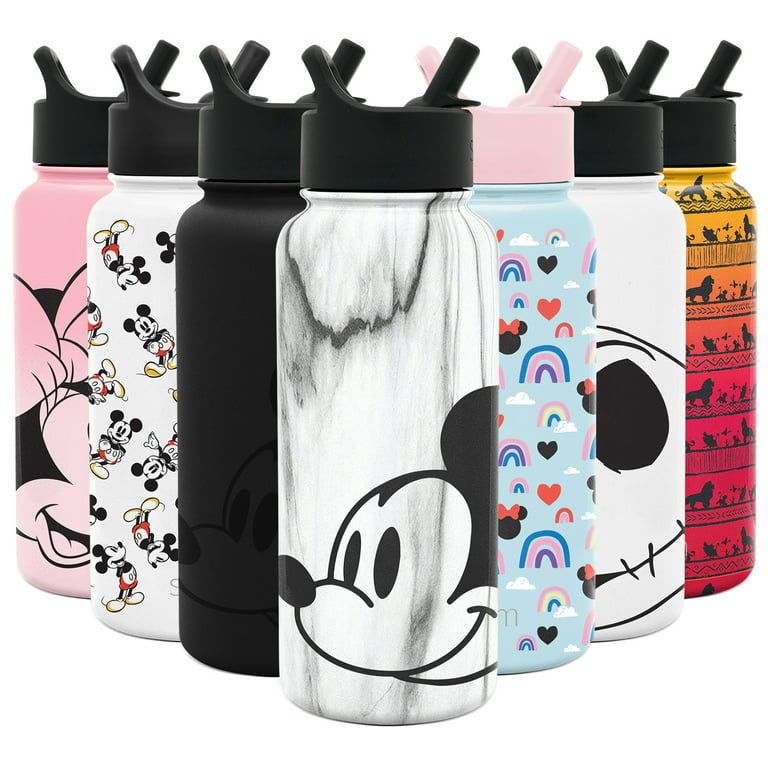 Simple Modern Summit 32 oz Gray and Black Mickey on Marble Stainless Steel  Water Bottle with Straw Lid 