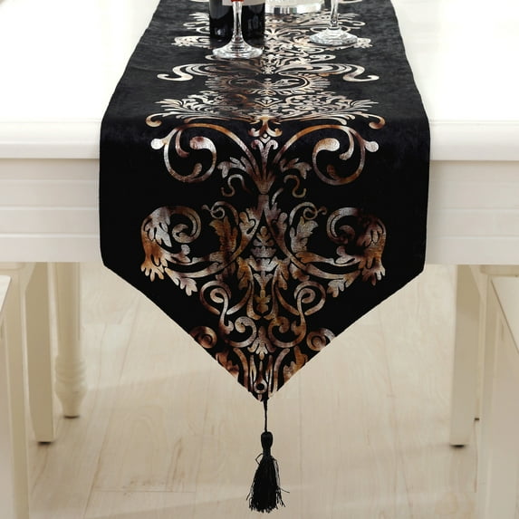 Simple Modern Table Runners, Elegant Table Runner Vintage Jacquard Table Runners With Tassels For Holiday Party Dining Table Decoration-Black-32x180cm