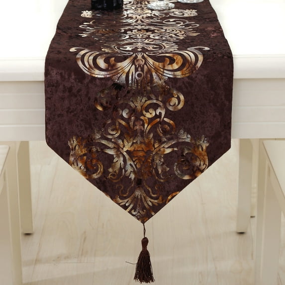 Simple Modern Table Runners, Elegant Table Runner Vintage Jacquard Table Runners With Tassels For Holiday Party Dining Table Decoration-Brown-32x180cm