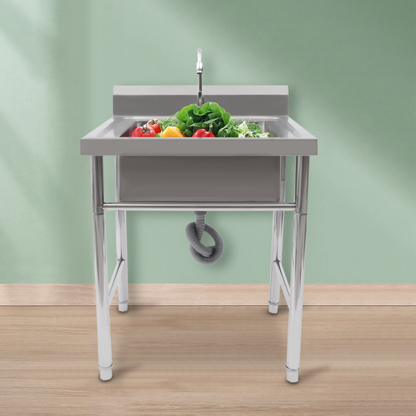 Simple Modern Upgraded Free Standing 304 Stainless Steel Utility Sinks for Laundry Room with Backsplash
