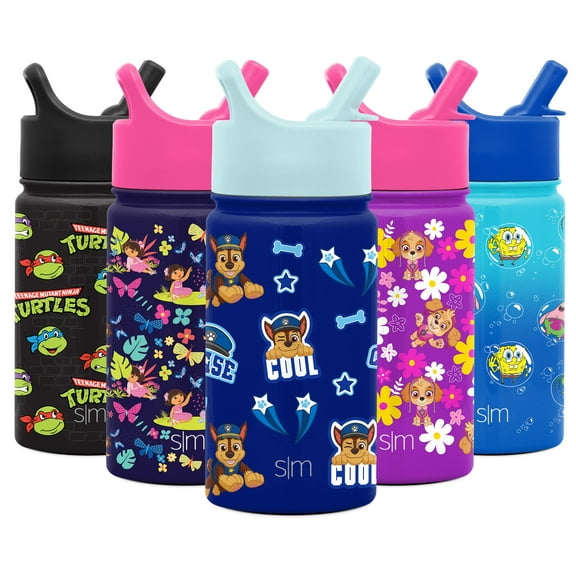 Simple Modern Viacom Character Insulated Water Bottle with Straw Lid Reusable Wide Mouth Stainless Steel Flask Thermos, 14oz