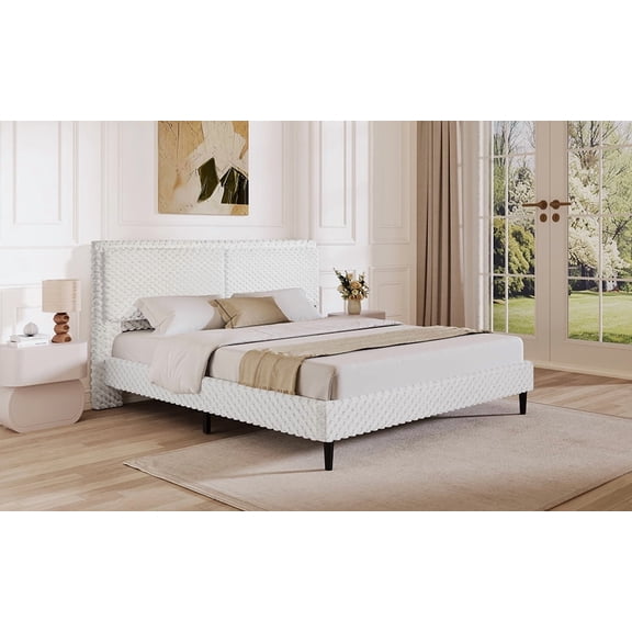 Simple Modern White Plush Soft Bed Comfortable Backrest Bedroom Bed,King