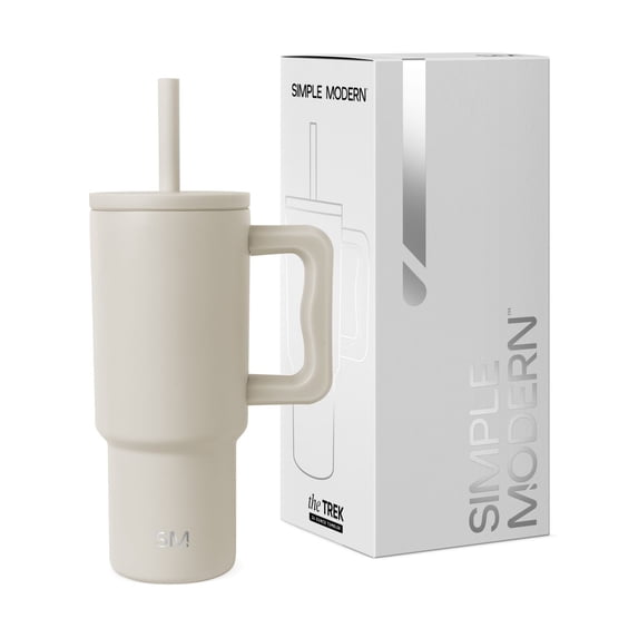 Simple Modern 24oz Trek Tumbler with handle and Silicone Straw Lid | Almond Birch
